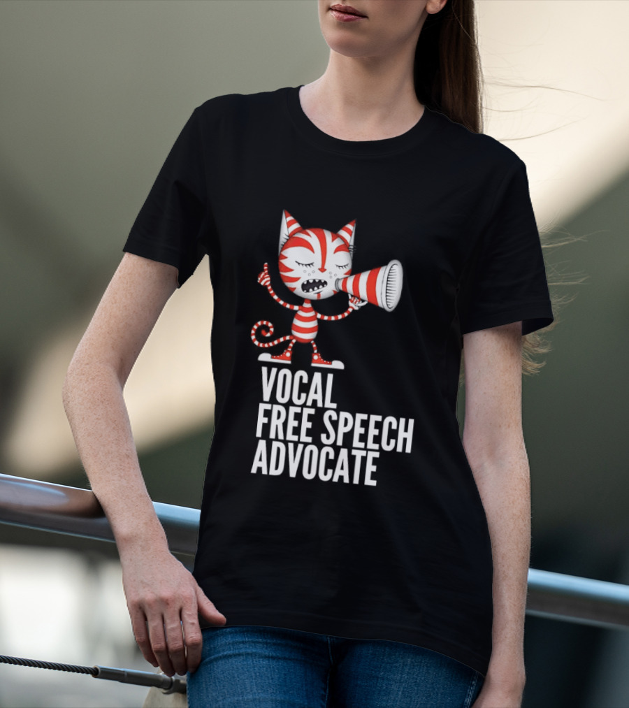 Cat Vocal Free Speech Advocate Megaphone Red Striped T-Shirt