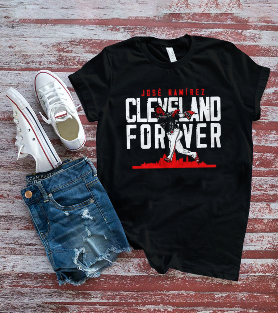 José Ramírez Cleveland Forever Baseball Skyline T-Shirt