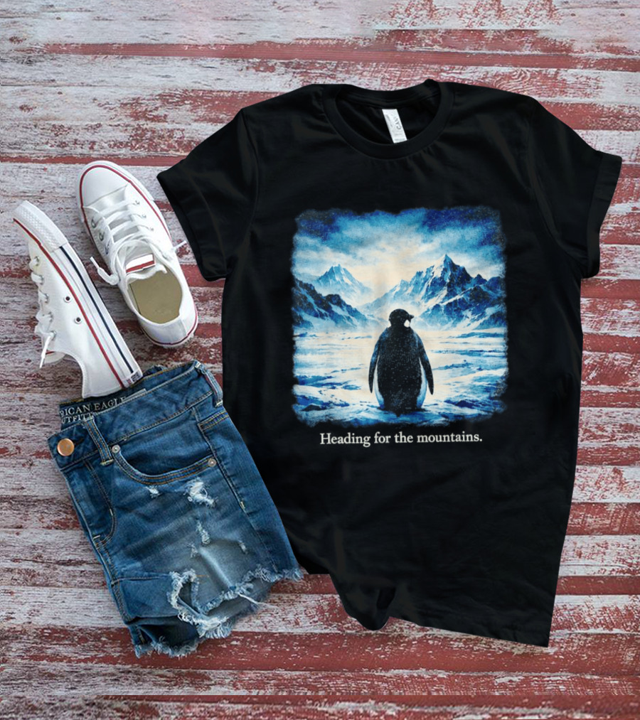 Penguin But Why Heading For The Mountains Scenic Landscape T-Shirt
