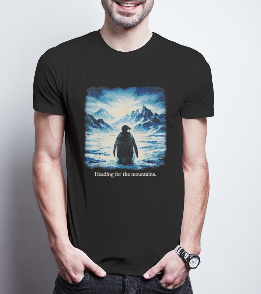 Penguin But Why Heading For The Mountains Scenic Landscape T-Shirt