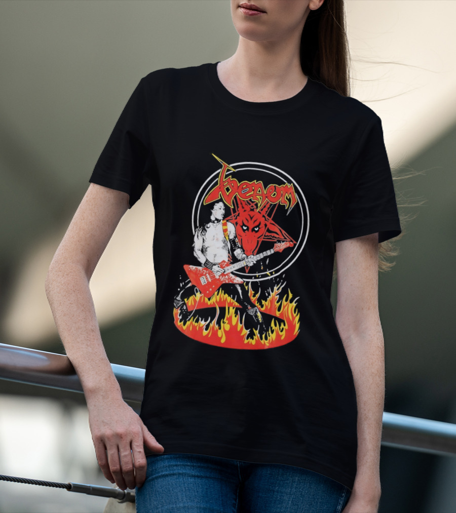 Venom Red Demon Guitarist Flaming Circle T-Shirt