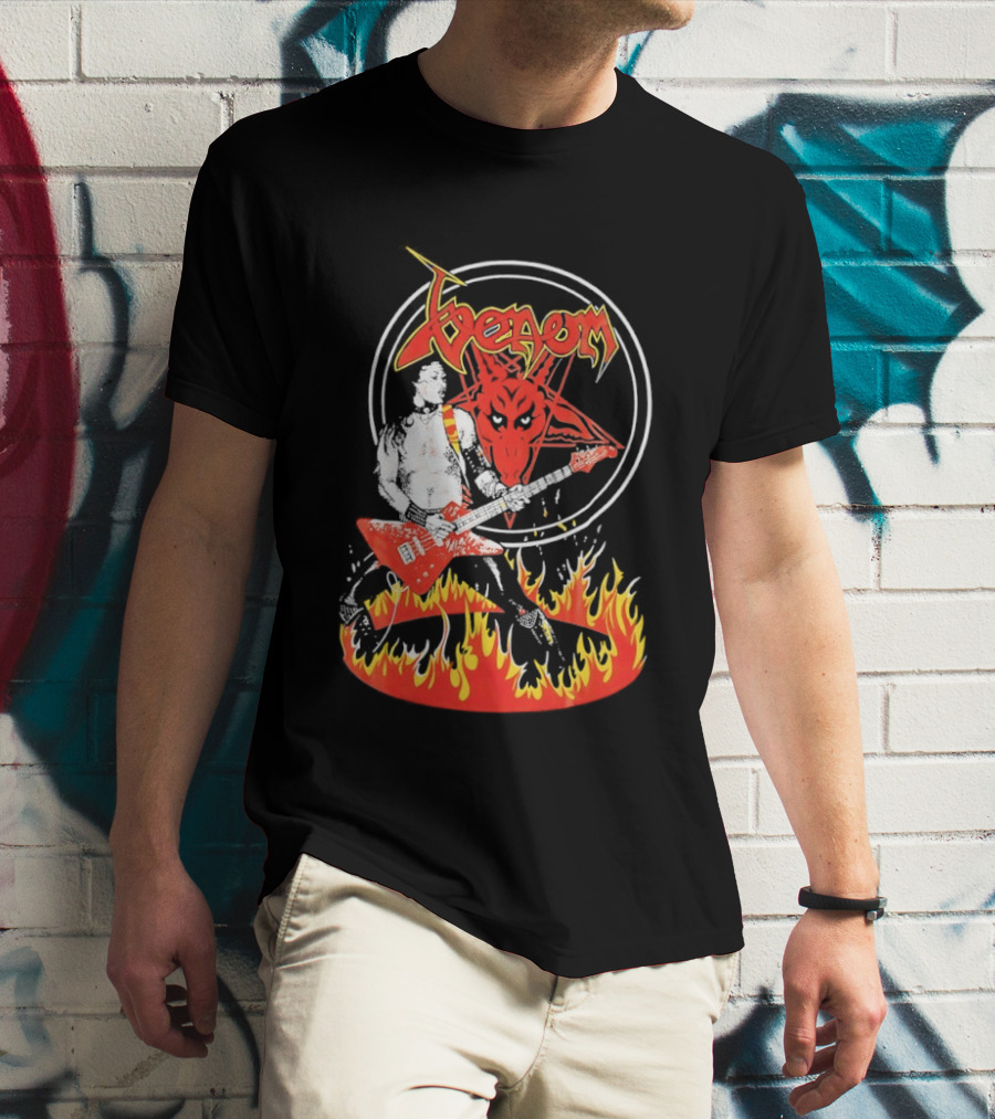 Venom Red Demon Guitarist Flaming Circle T-Shirt