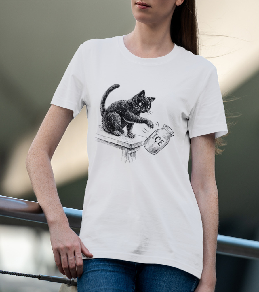 Cat Knocking Over ICE Jar Pro Immigration Message T-Shirt