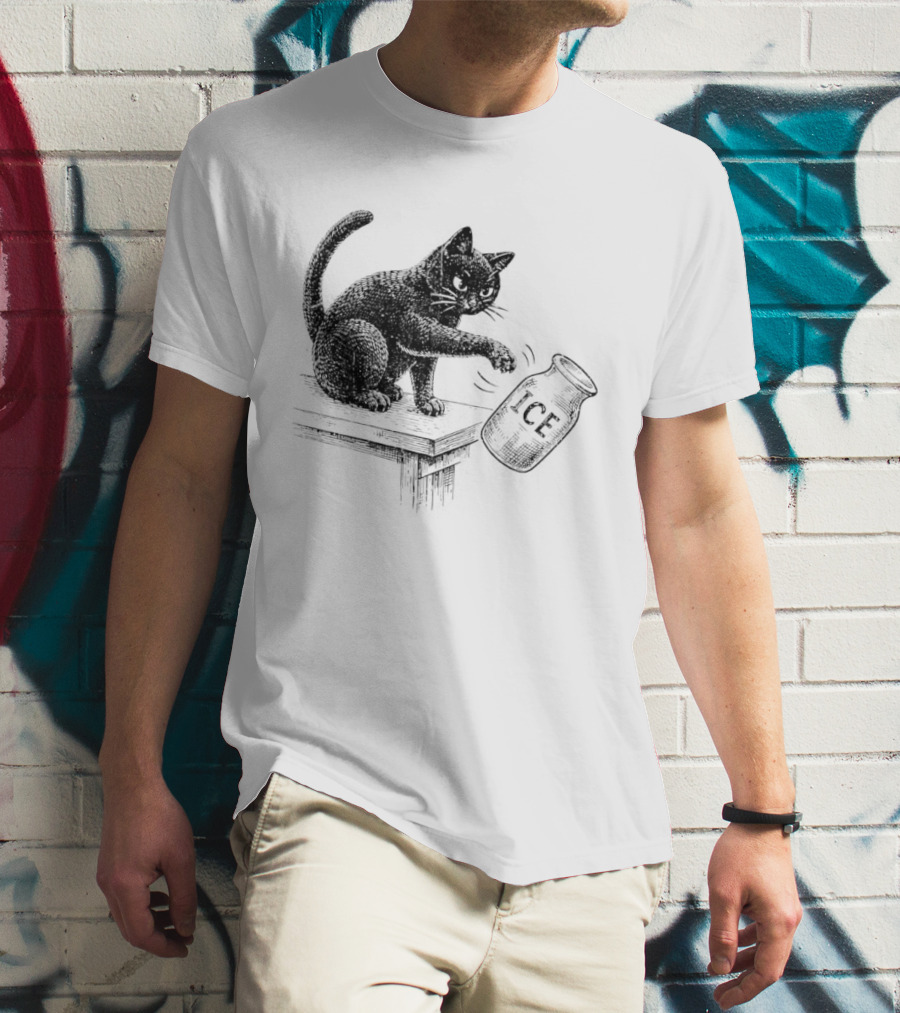 Cat Knocking Over ICE Jar Pro Immigration Message T-Shirt