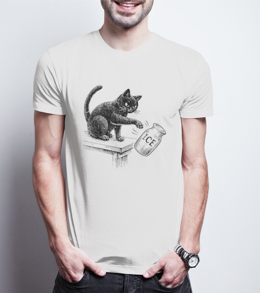 Cat Knocking Over ICE Jar Pro Immigration Message T-Shirt