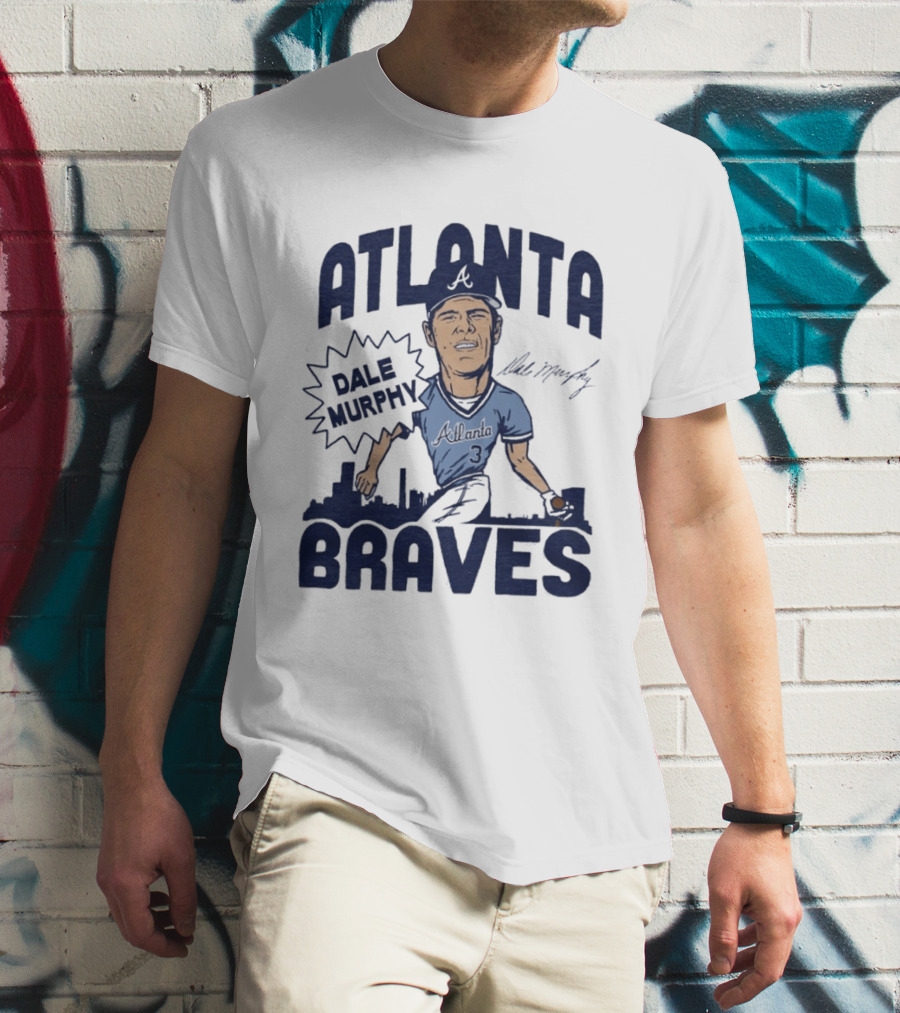 Atlanta Braves Dale Murphy Cartoon Autograph Skyline Baseball T-Shirt
