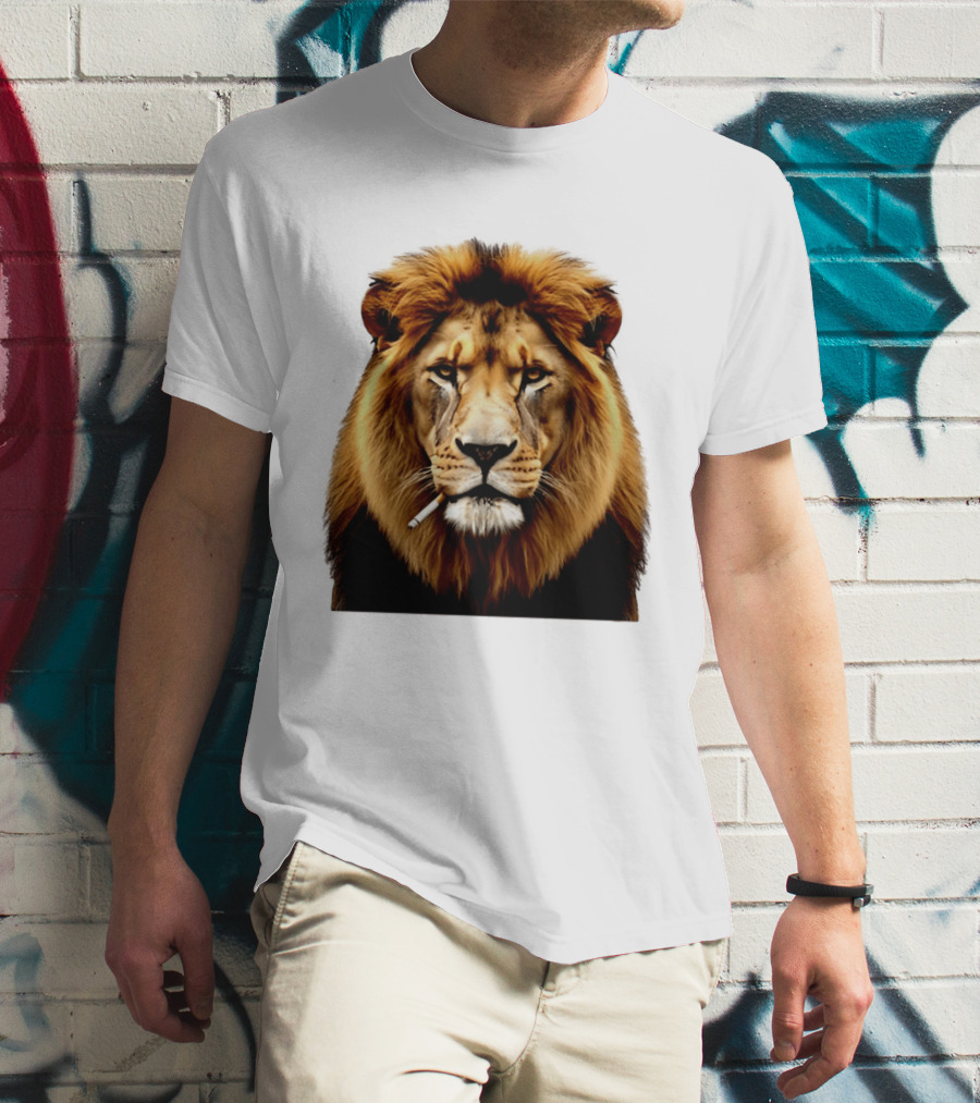 Lion Smoking Cigarette Majestic Wild T-Shirt