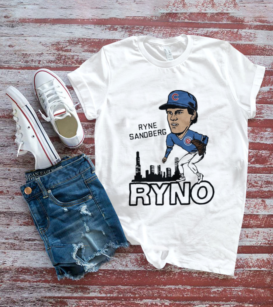 Ryne Sandberg Ryno Chicago Cubs Cartoon Skyline T-Shirt