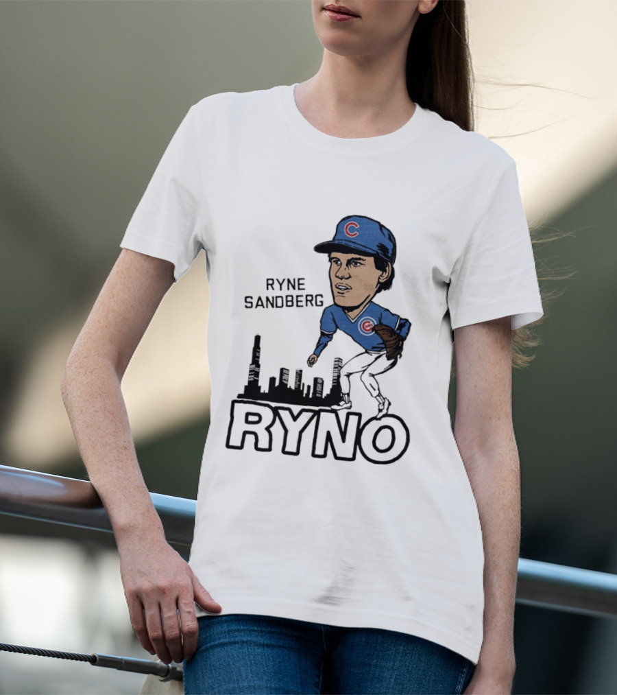 Ryne Sandberg Ryno Chicago Cubs Cartoon Skyline T-Shirt