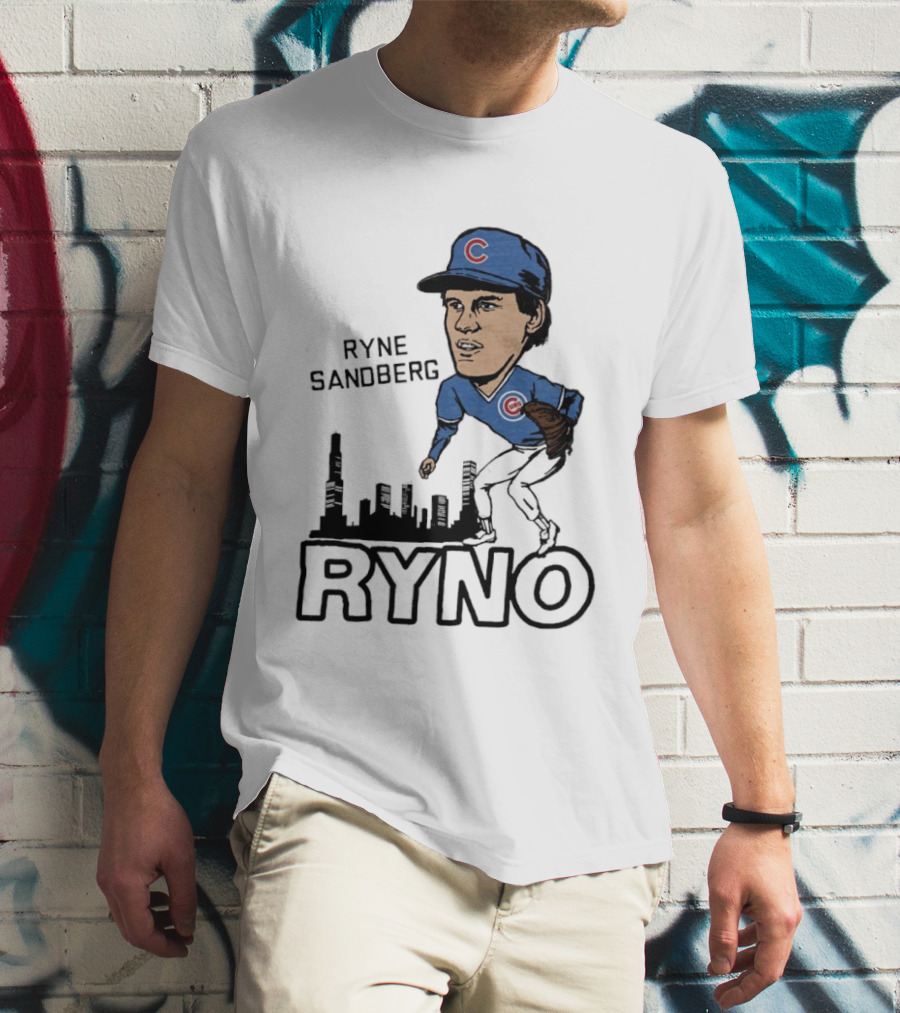 Ryne Sandberg Ryno Chicago Cubs Cartoon Skyline T-Shirt