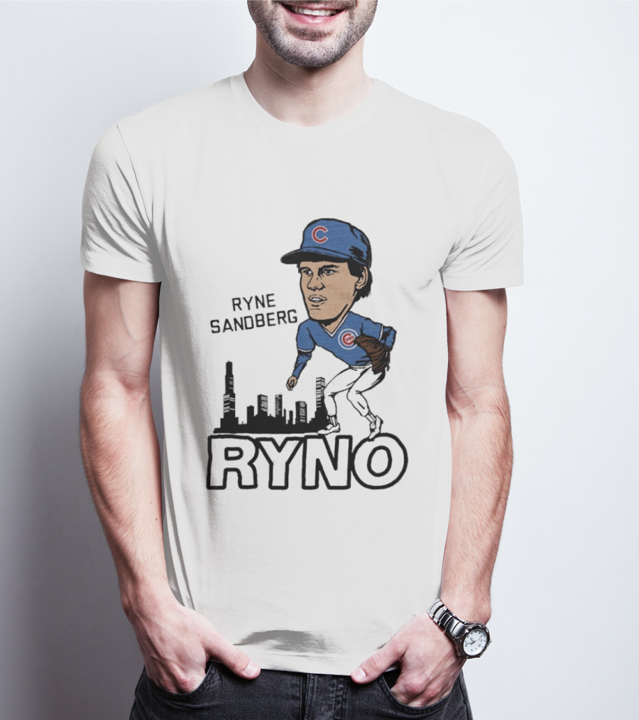 Ryne Sandberg Ryno Chicago Cubs Cartoon Skyline T-Shirt