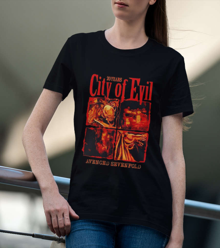 Avenged Sevenfold City Of Evil 20th Anniversary Skeleton And Dragon T-Shirt