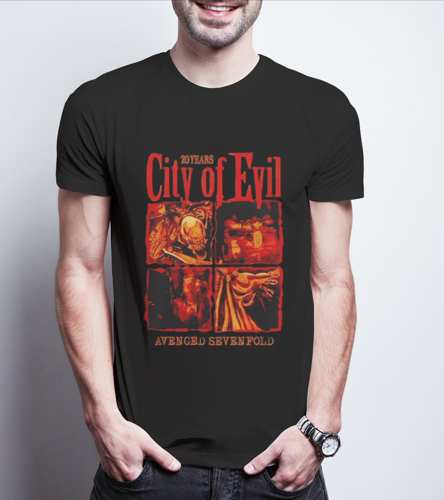 Avenged Sevenfold City Of Evil 20th Anniversary Skeleton And Dragon T-Shirt