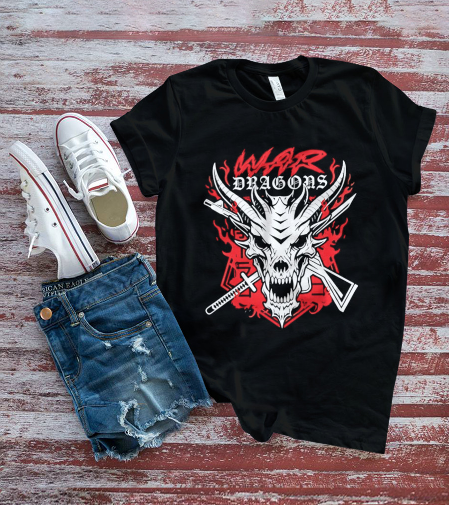 Shingo Takagi Drilla Maloney War Dragons White Skull Red Flames T-Shirt
