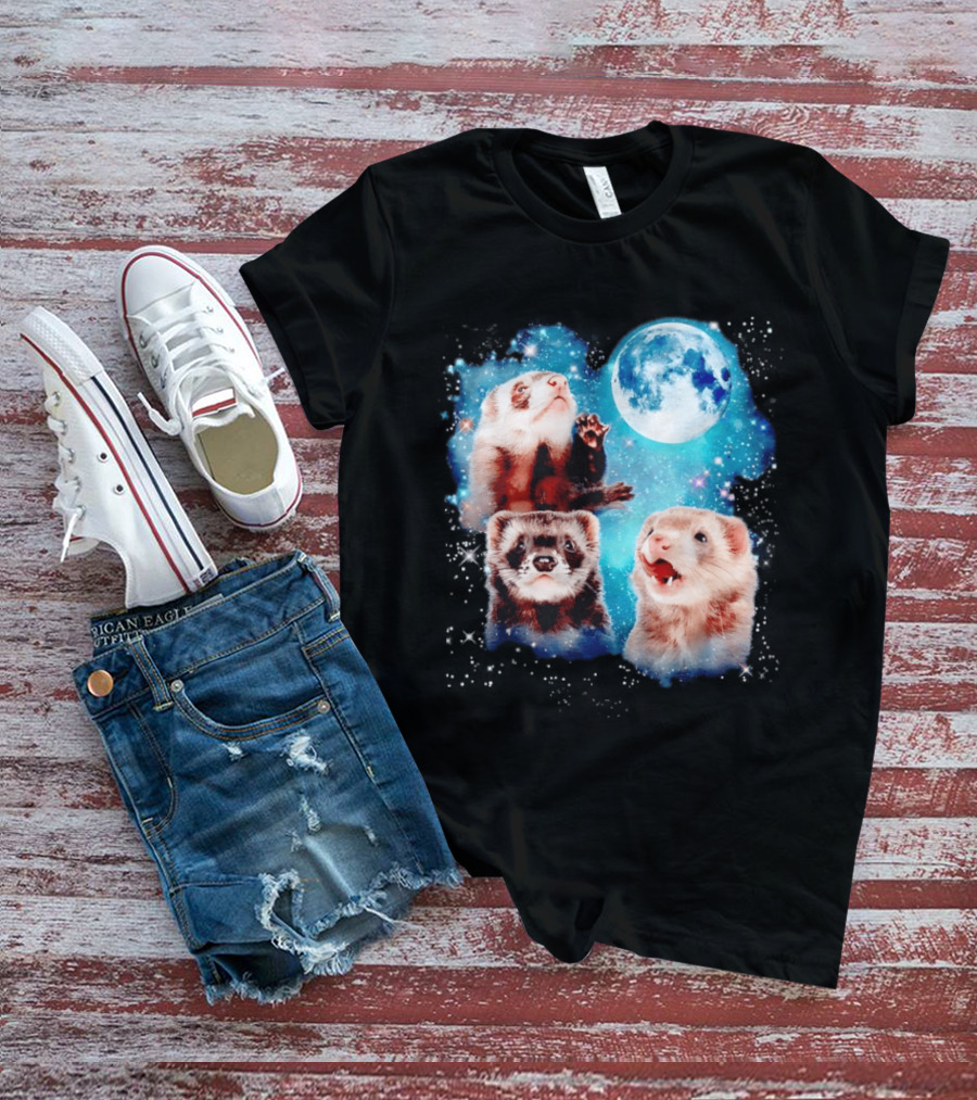 Ferret Trio With Full Moon And Starlit Sky T-Shirt