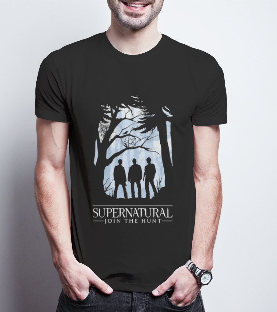 Supernatural Join The Hunt Silhouettes In Forest Scene T-Shirt