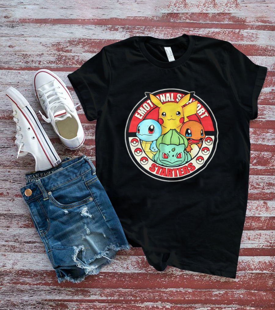Emotional Support Starters Pikachu Squirtle Charmander Bulbasaur T-Shirt