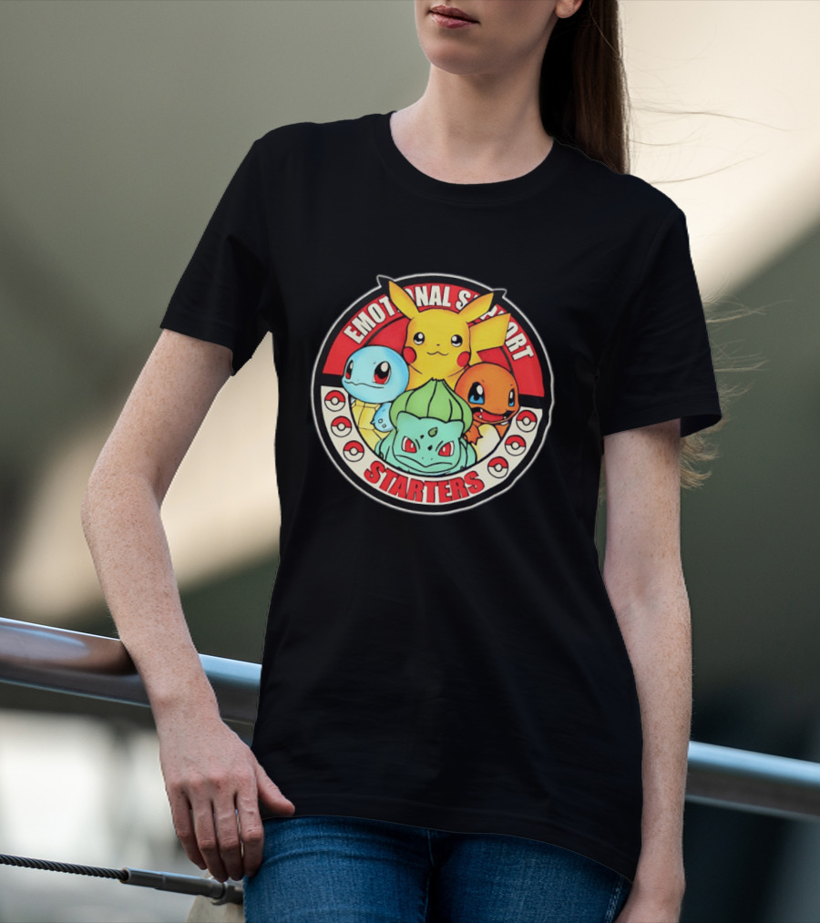 Emotional Support Starters Pikachu Squirtle Charmander Bulbasaur T-Shirt
