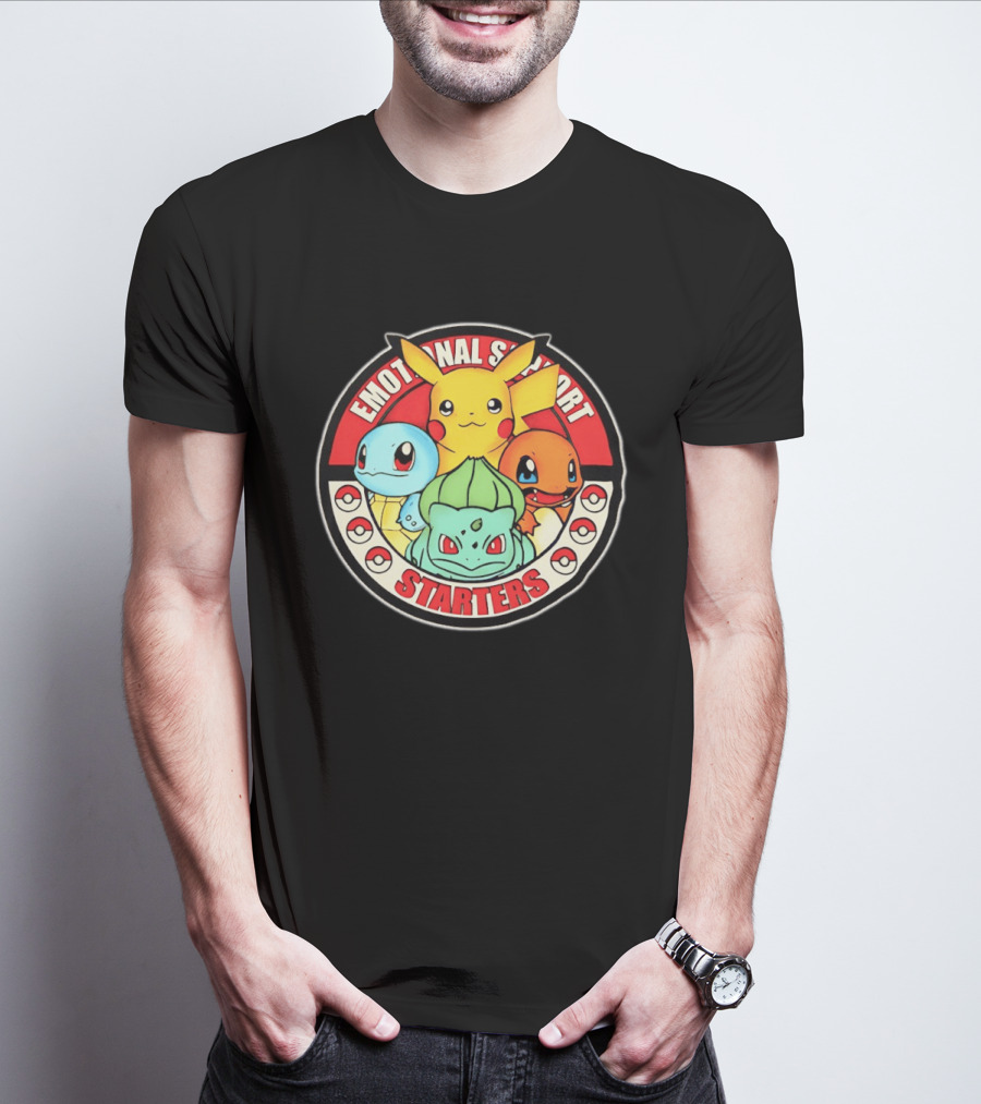 Emotional Support Starters Pikachu Squirtle Charmander Bulbasaur T-Shirt