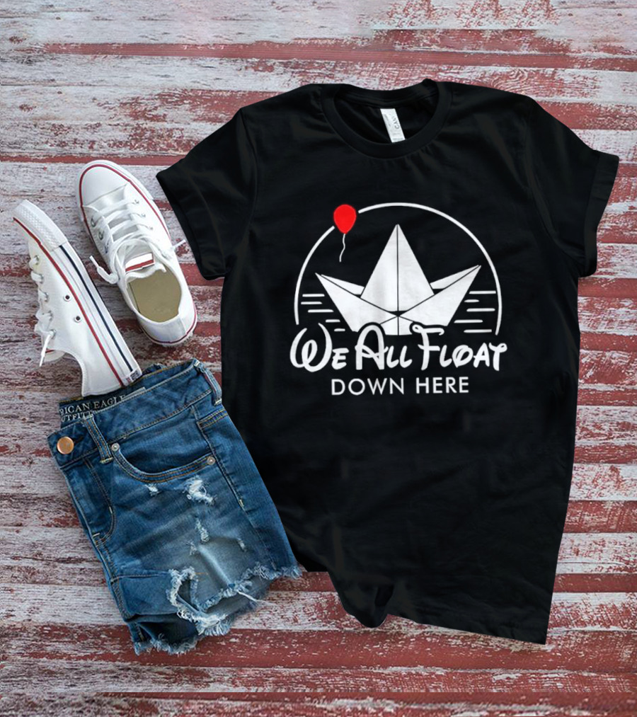 We All Float Down Here Red Balloon Paper Boat T-Shirt