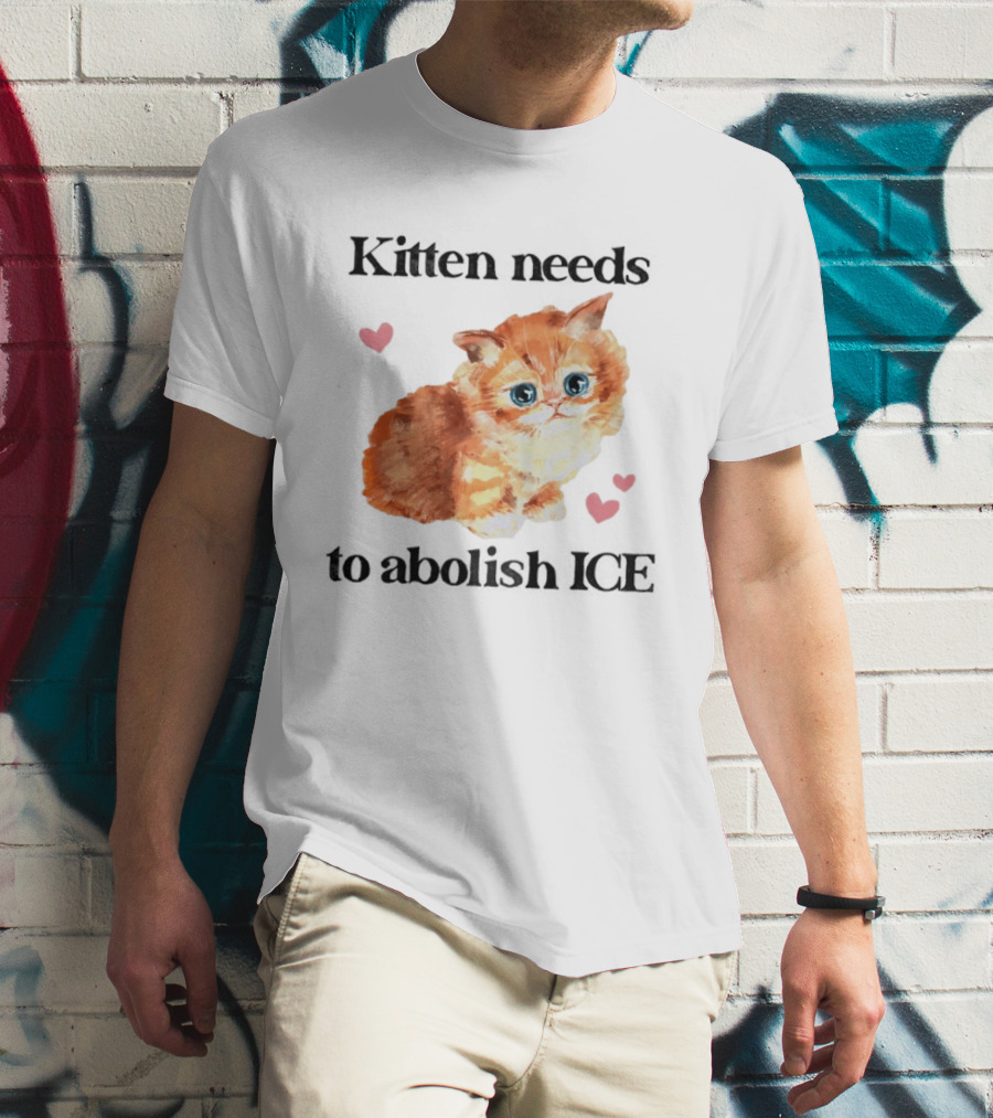 Kitten Needs To Abolish ICE Cute Cat With Hearts T-Shirt