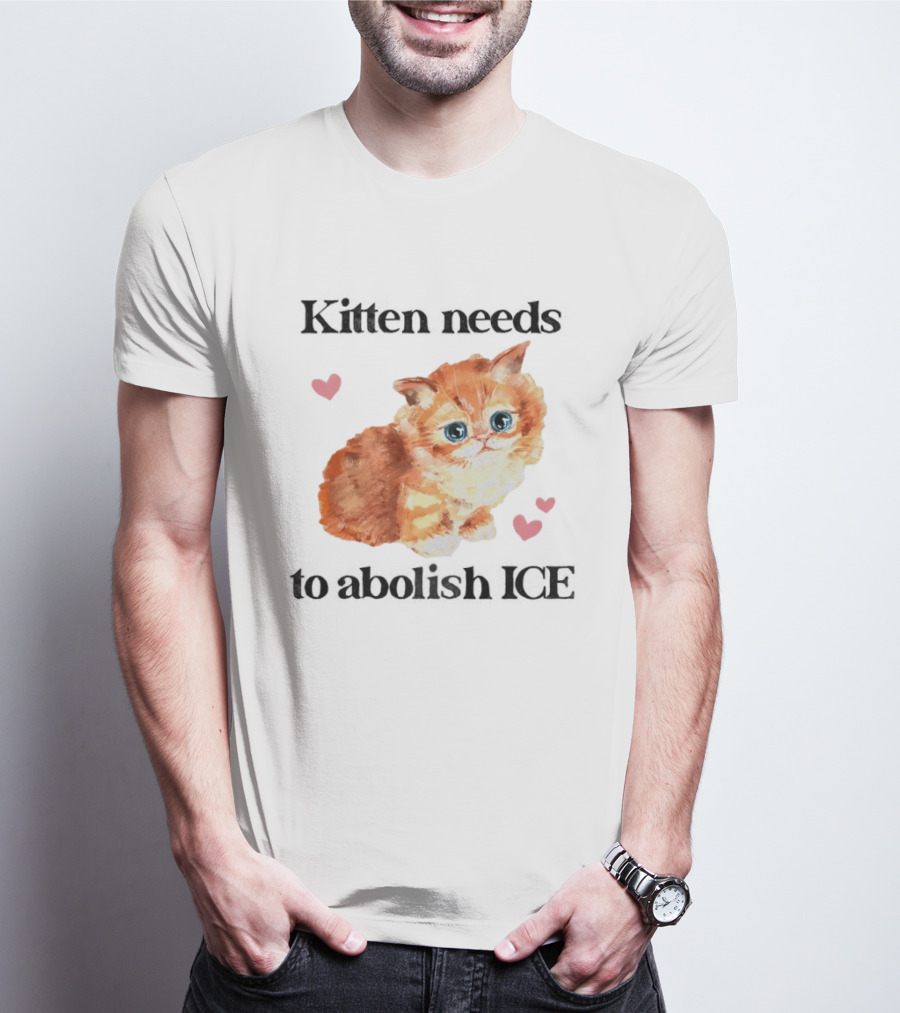 Kitten Needs To Abolish ICE Cute Cat With Hearts T-Shirt