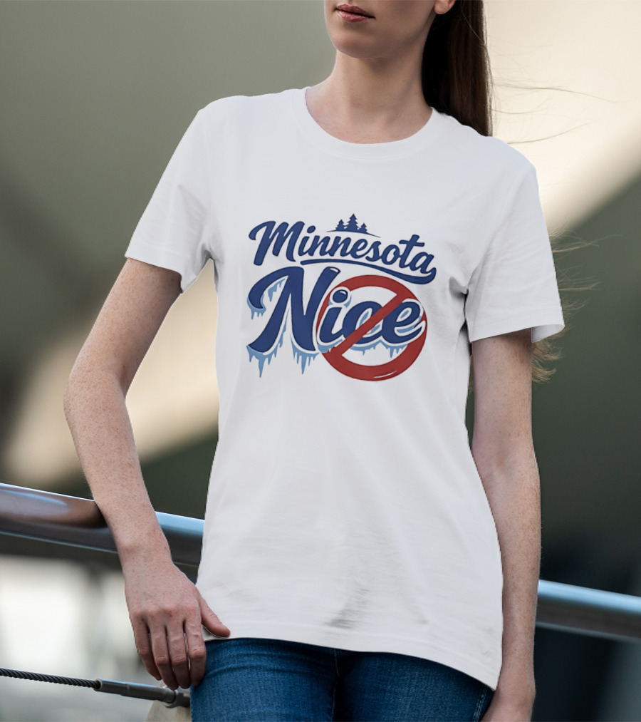 Minnesota Nice Anti Ice Dripping Text Red Circle Blue Letters T-Shirt