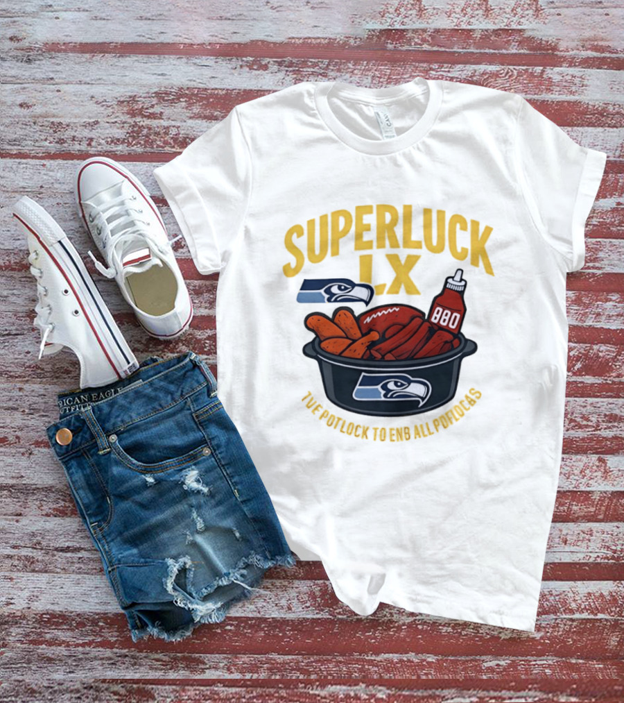 SuperLuck LX Seattle Seahawks Potluck BBQ Football T-Shirt