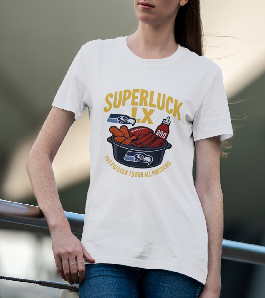 SuperLuck LX Seattle Seahawks Potluck BBQ Football T-Shirt