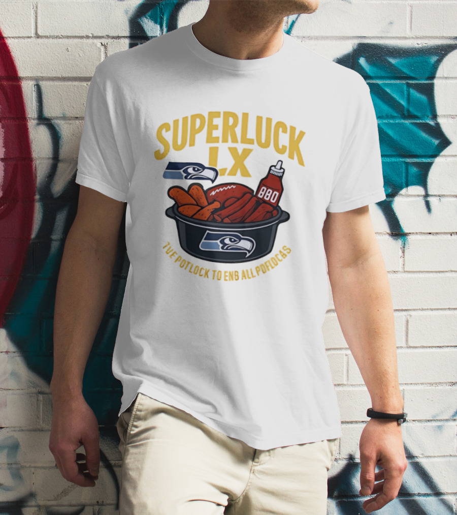 SuperLuck LX Seattle Seahawks Potluck BBQ Football T-Shirt