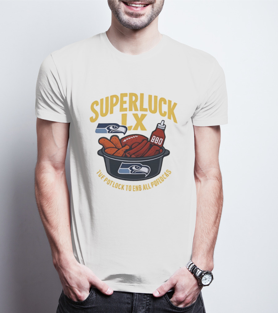 SuperLuck LX Seattle Seahawks Potluck BBQ Football T-Shirt