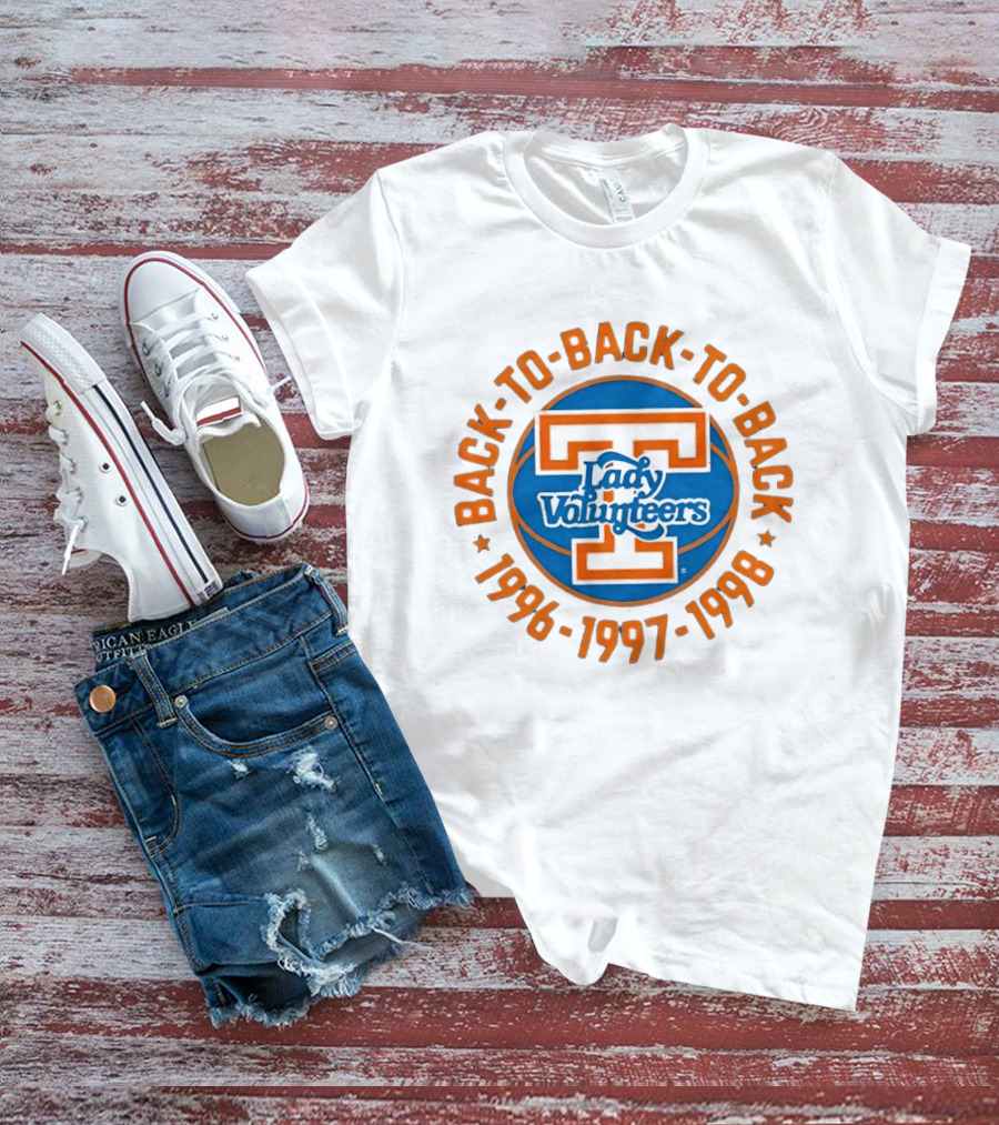 Tennessee Lady Volunteers Back To Back Champions 1996 1997 1998 T-Shirt