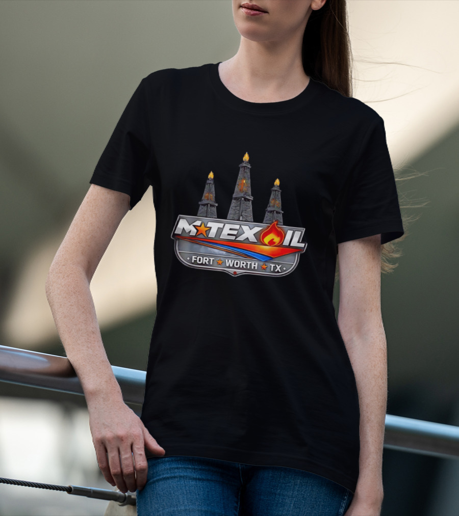Mtex Oil Fort Worth TX Three Burning Oil Derricks T-Shirt
