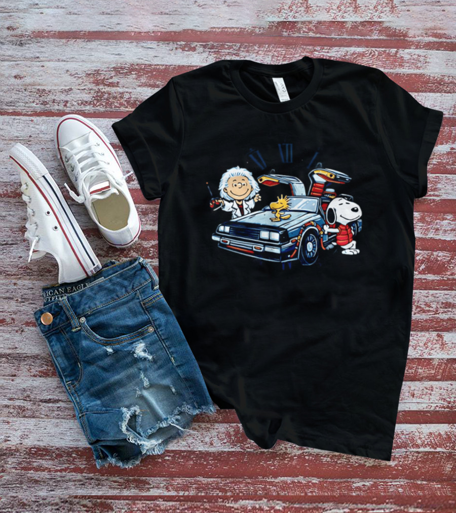 Snoopy Woodstock Back To The Future DeLorean T-Shirt