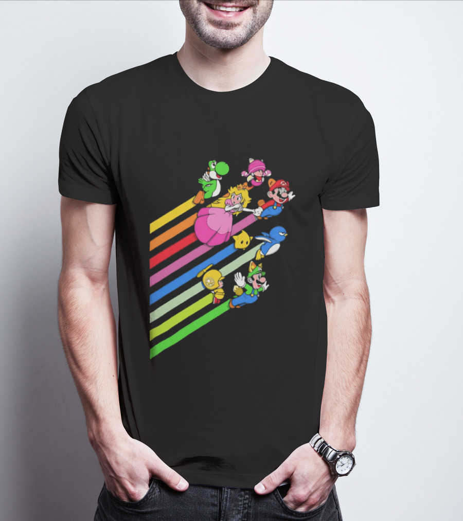 Super Mario Yoshi Princess Peach Rainbow Flight Adventure T-Shirt