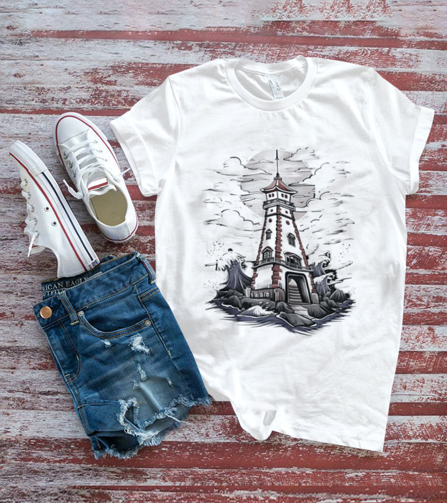 Lighthouse Under Full Moon With Dark Clouds T-Shirt