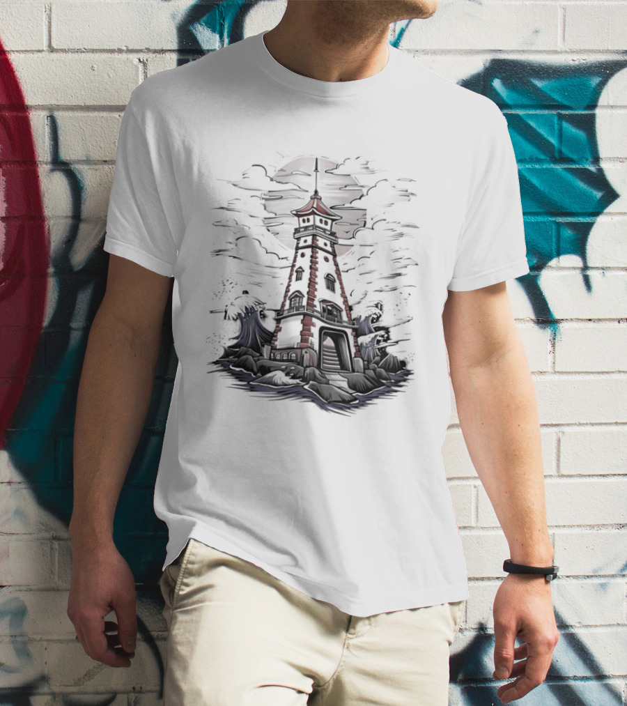 Lighthouse Under Full Moon With Dark Clouds T-Shirt