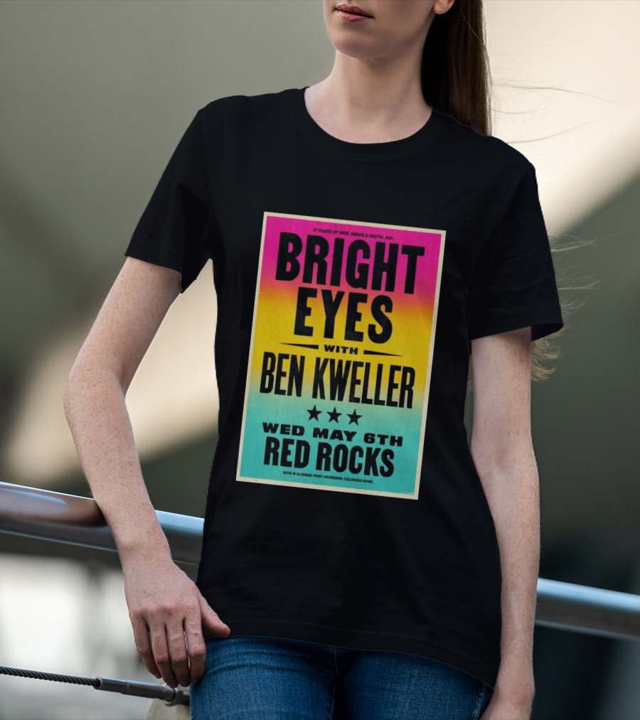 Bright Eyes Ben Kweller Red Rocks May 6 Morrison CO 21 Years Of Wide Awake Digital Ash T-Shirt