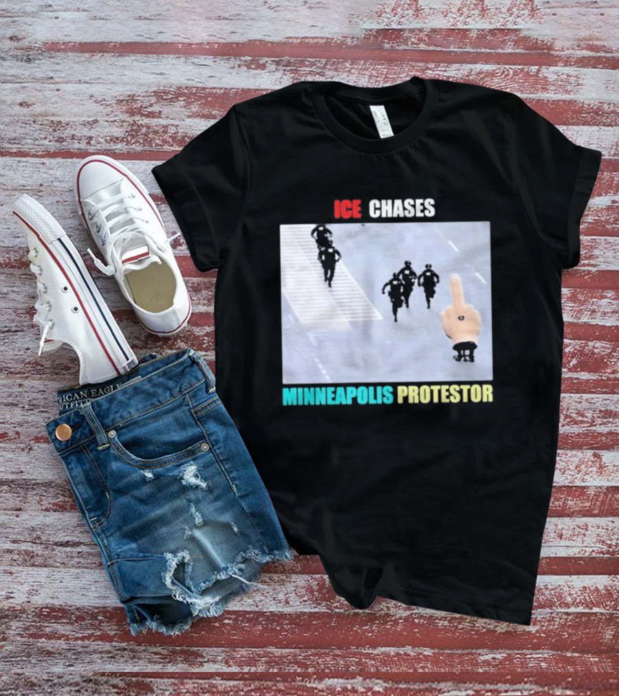 ICE Chases Minneapolis Protestor Middle Finger Gesture T-Shirt
