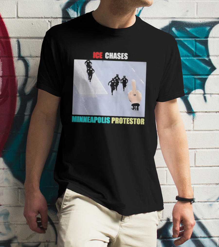 ICE Chases Minneapolis Protestor Middle Finger Gesture T-Shirt