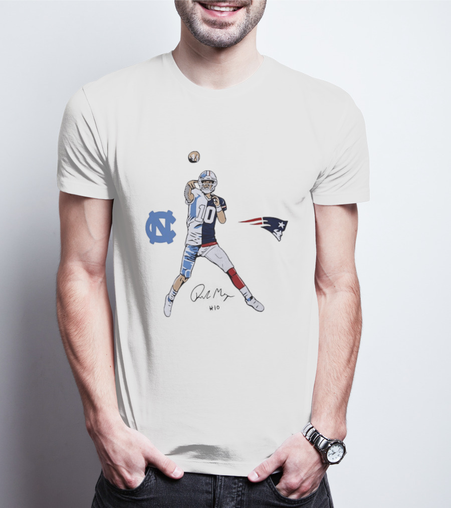 North Carolina Tar Heels New England Patriots Drake Maye Quarterback Split Jersey T-Shirt