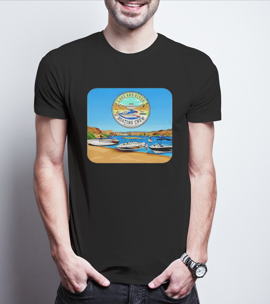 Lake And River Boating Crew With Boats Jet Ski E Foil Adventure Scene T-Shirt