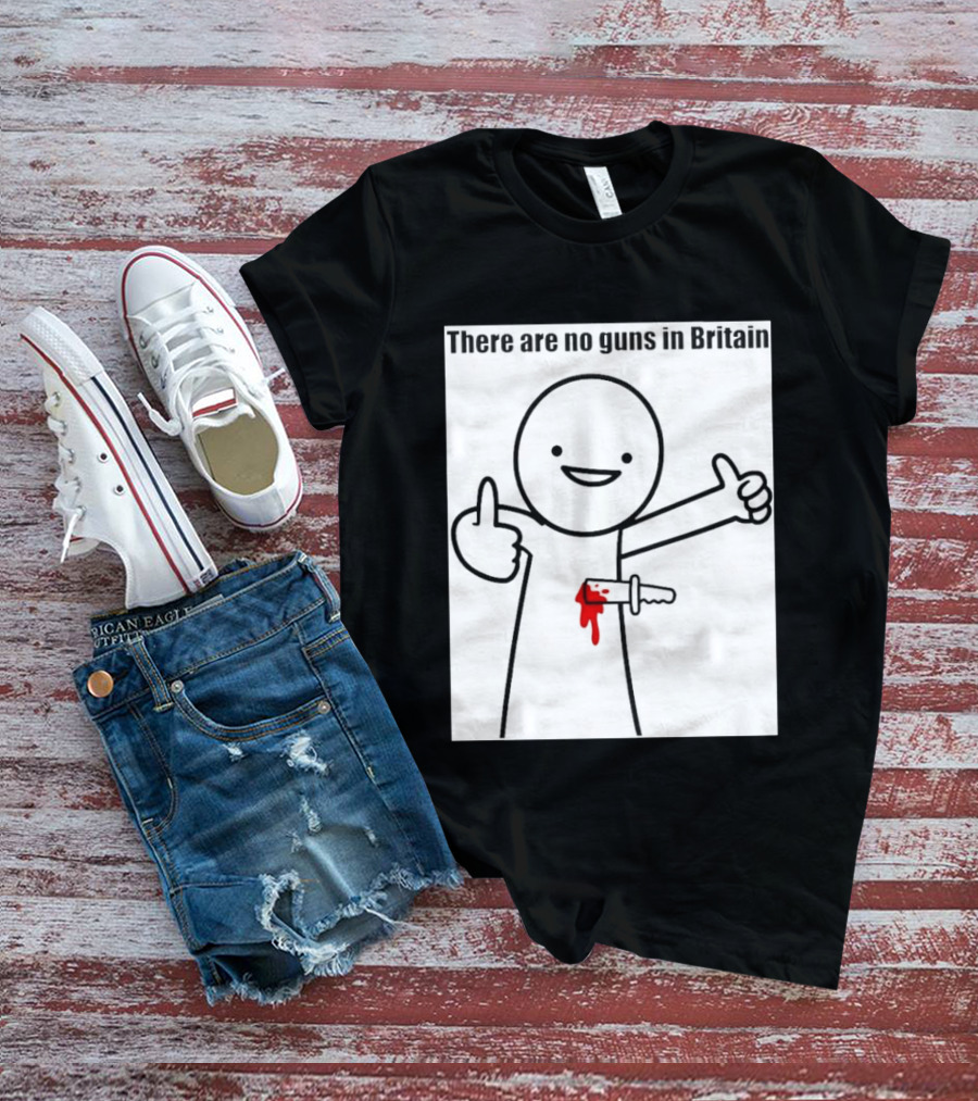 There Are No Guns In Britain Cartoon Knife Joke T-Shirt