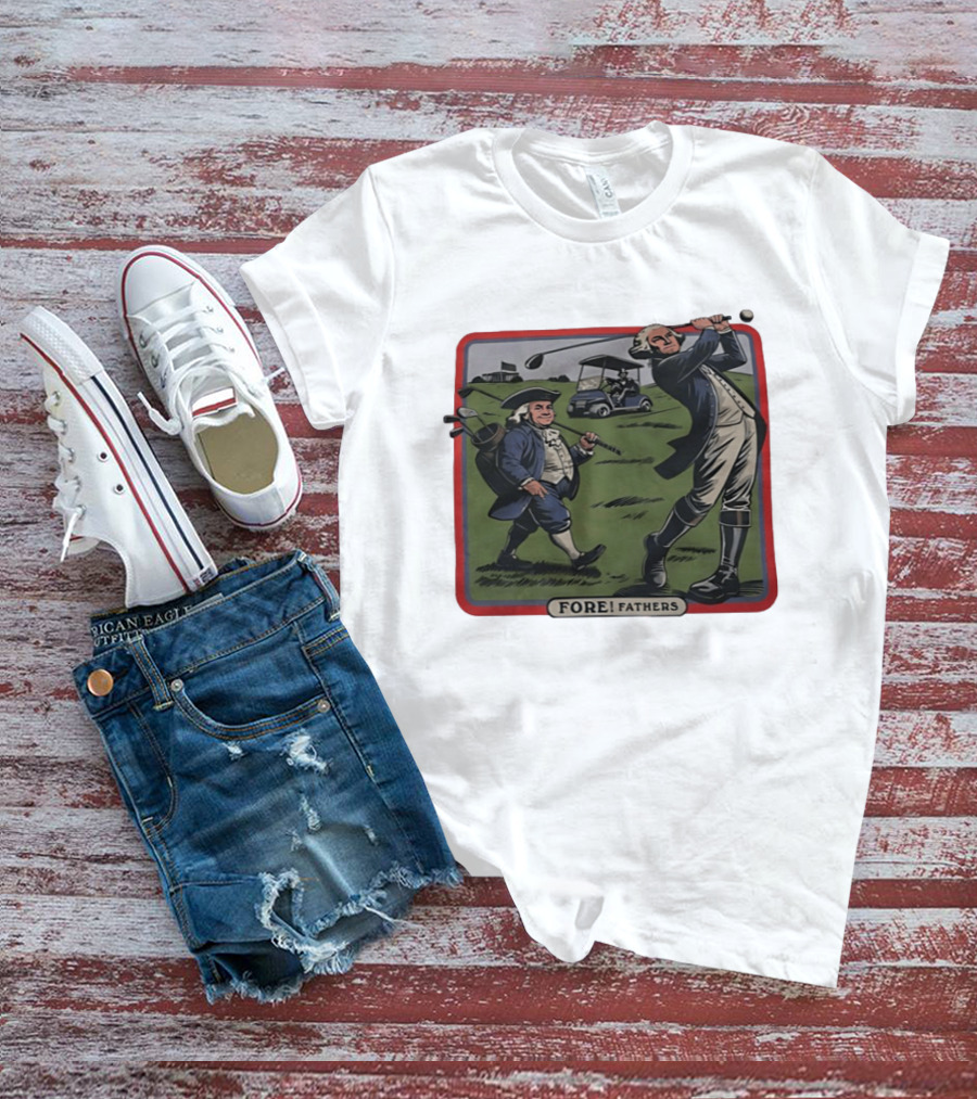 George Washington Benjamin Franklin Golf Cart Fore Fathers T-Shirt