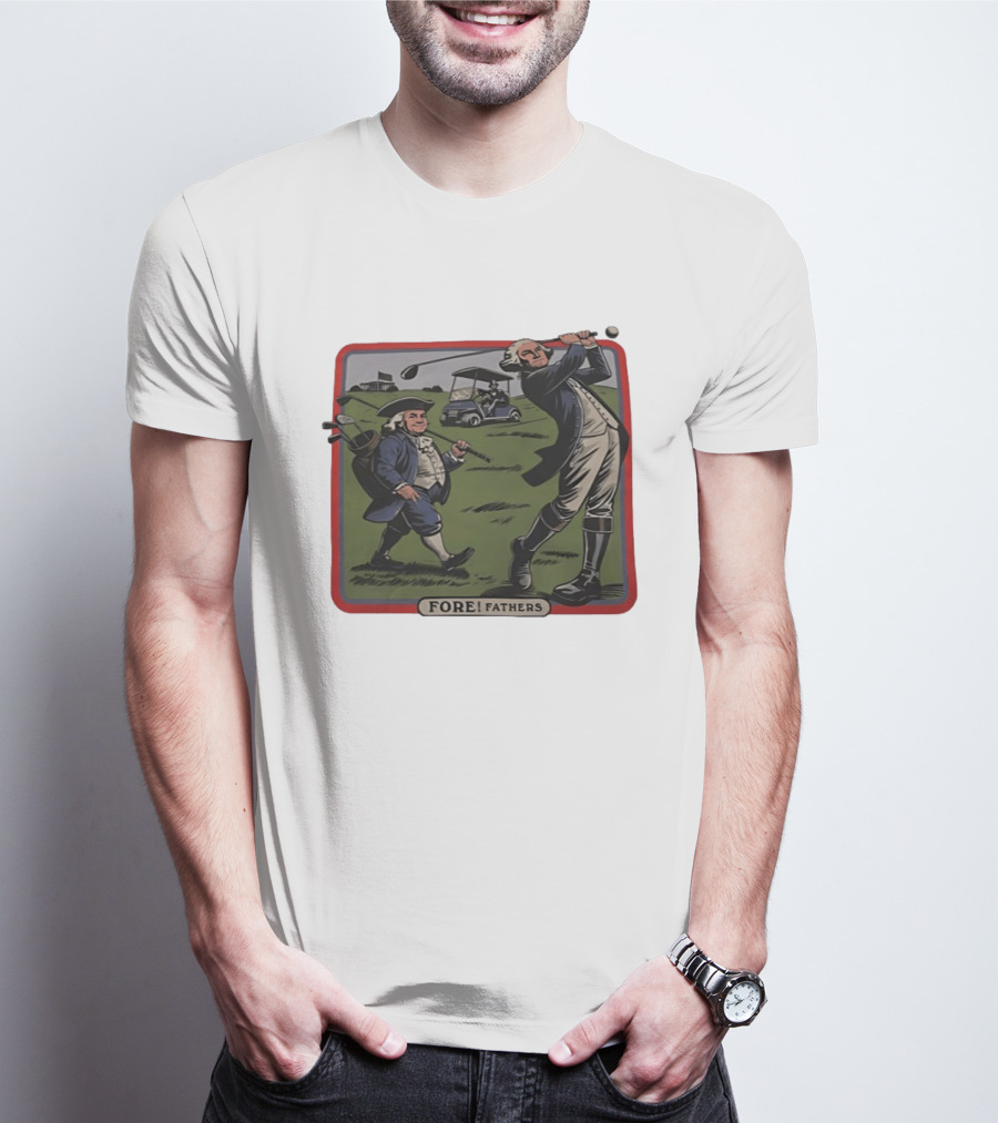 George Washington Benjamin Franklin Golf Cart Fore Fathers T-Shirt
