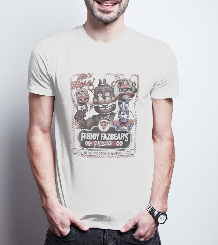 Five Nights At Freddy's He's Here Freddy Fazbear's Pizza Party T-Shirt