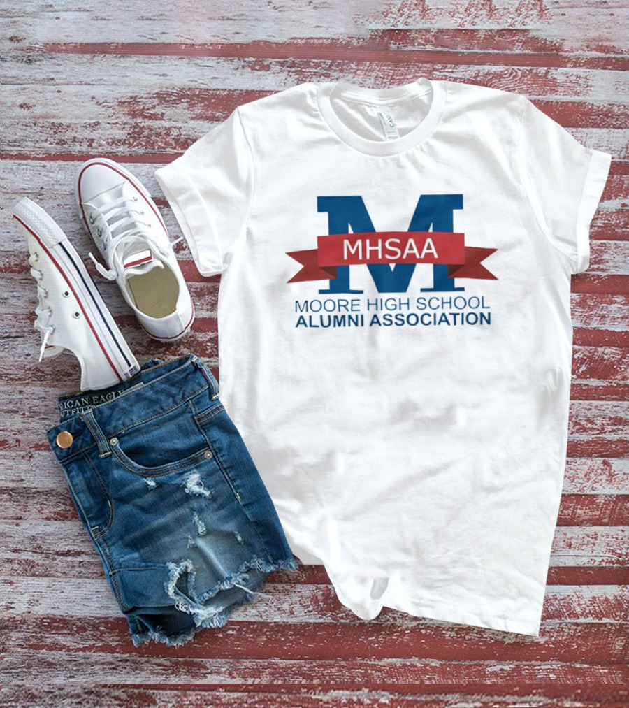 Moore High School Alumni Association MHSAA Red Ribbon Blue M T-Shirt