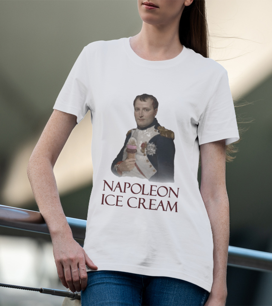 Napoleon Holding Neapolitan Ice Cream Cone Historical Mashup T-Shirt