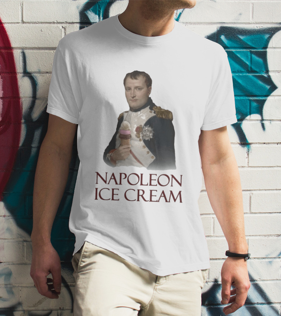 Napoleon Holding Neapolitan Ice Cream Cone Historical Mashup T-Shirt