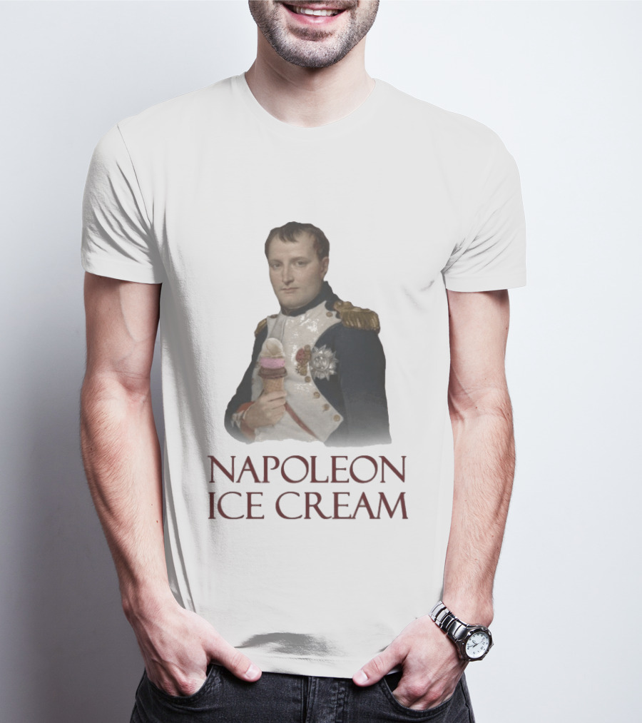 Napoleon Holding Neapolitan Ice Cream Cone Historical Mashup T-Shirt